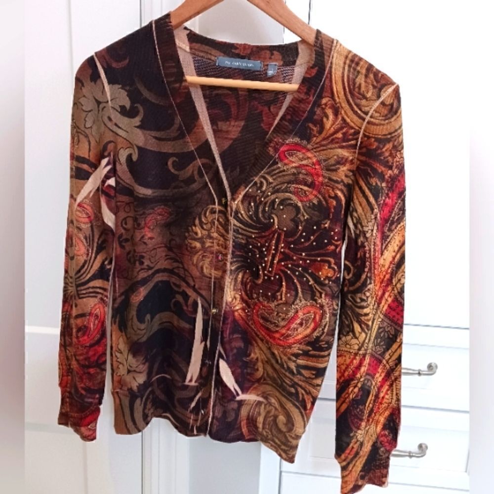 NY Collection Paisley Gold Studded Cardigan